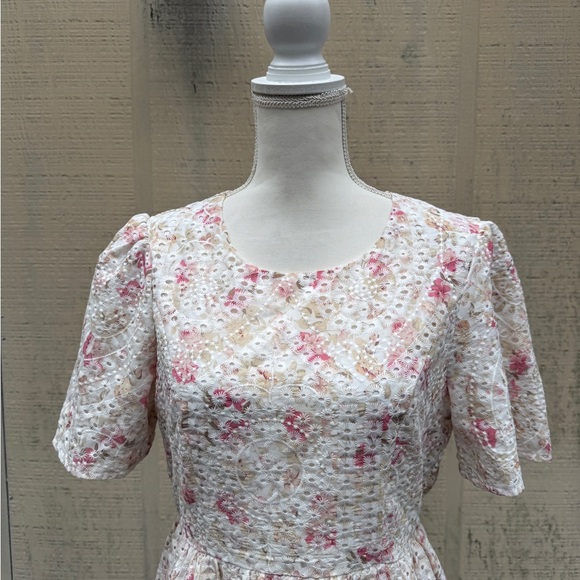 Orange Creek Pink and White Floral Eyelet Midi Dress - Picture 3 of 8